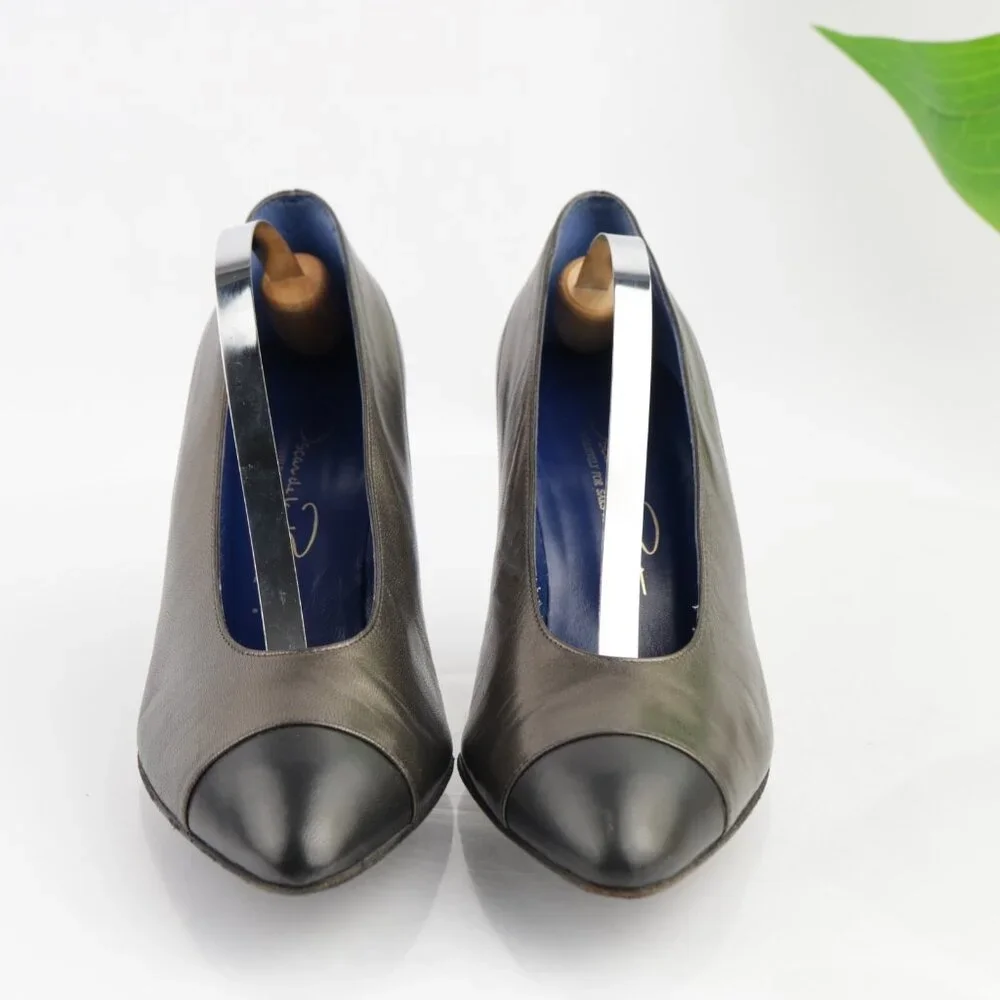 Vintage Oscar de la Renta‎ Womens Pump Size 7.5 Bronze Leather Cone Heel Shoes